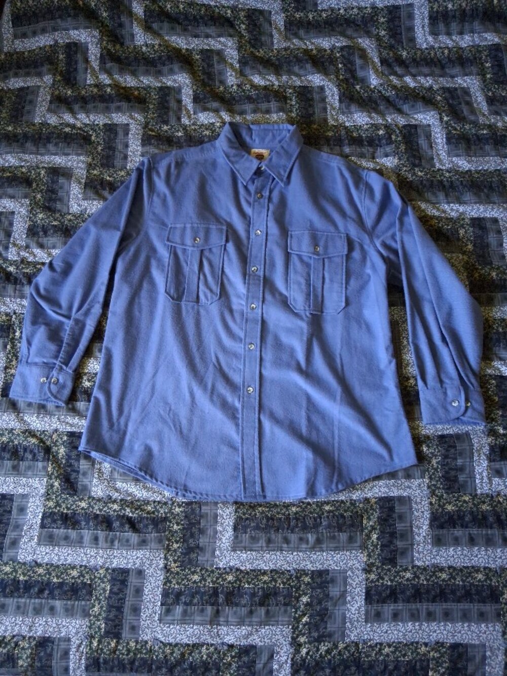 VTG 1980s Canadian Carhartt Solid Blue Long Sleeve Shirt Adult XL Workwear